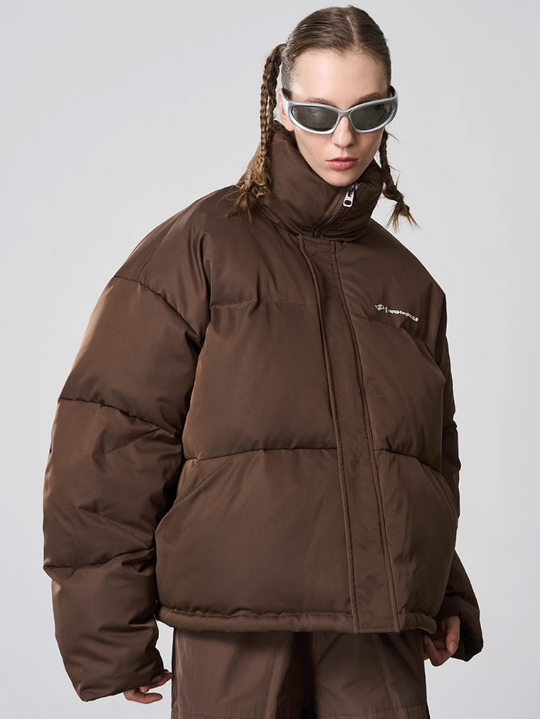 Harsh and Cruel Embroidered Logo Stand Up Collar Down Jacket