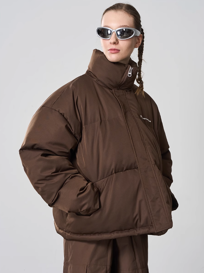 Harsh and Cruel Embroidered Logo Stand Up Collar Down Jacket