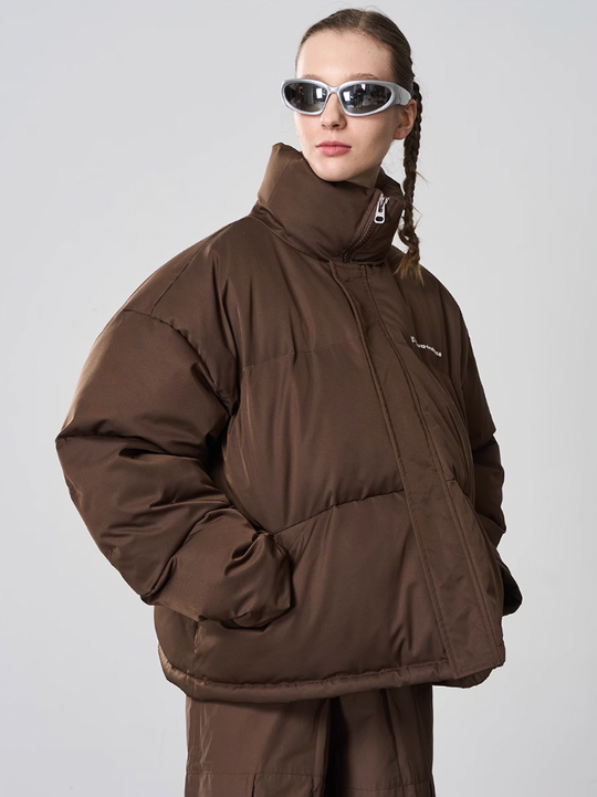 Harsh and Cruel Embroidered Logo Stand Up Collar Down Jacket