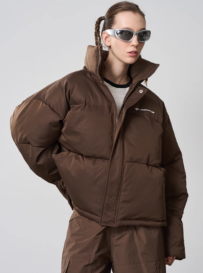 Harsh and Cruel Embroidered Logo Stand Up Collar Down Jacket