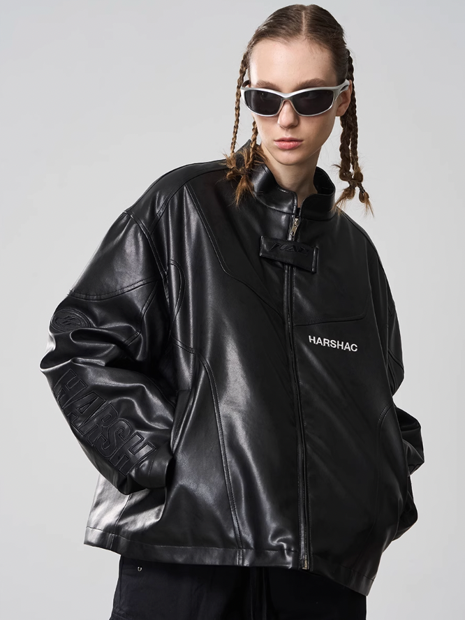 Harsh and Cruel Deconstructed Stitching Embroidered Leather Jacket