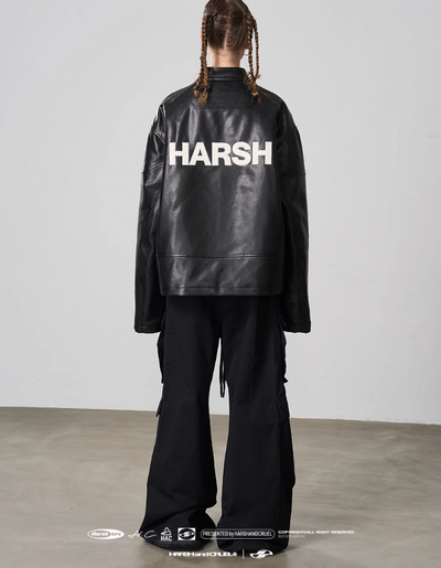 Harsh and Cruel Deconstructed Stitching Embroidered Leather Jacket