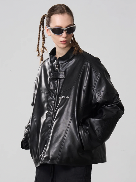 Harsh and Cruel Deconstructed Stitching Embroidered Leather Jacket