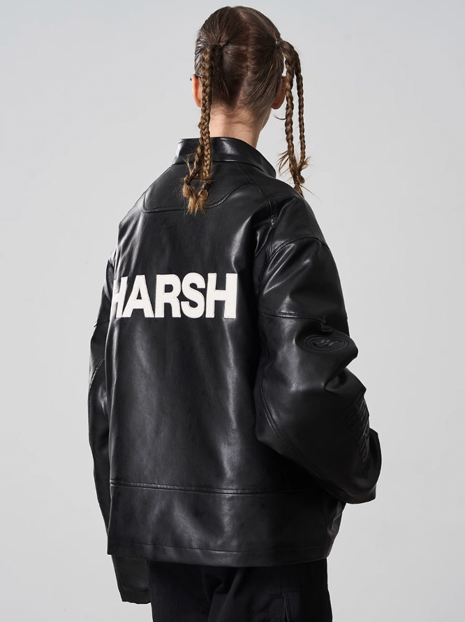 Harsh and Cruel Deconstructed Stitching Embroidered Leather Jacket