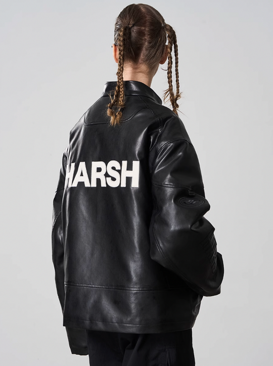 Harsh and Cruel Deconstructed Stitching Embroidered Leather Jacket