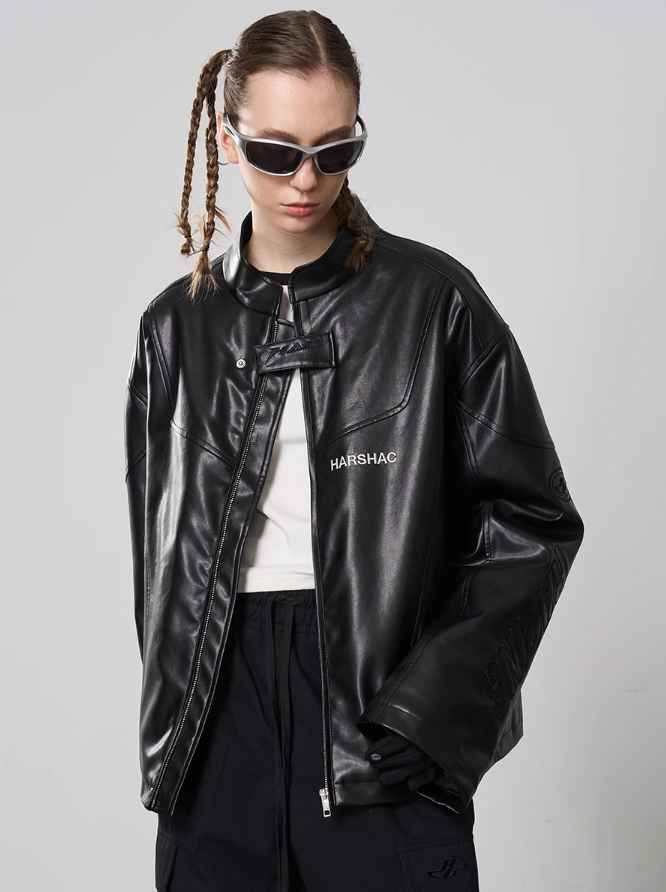 Harsh and Cruel Deconstructed Stitching Embroidered Leather Jacket
