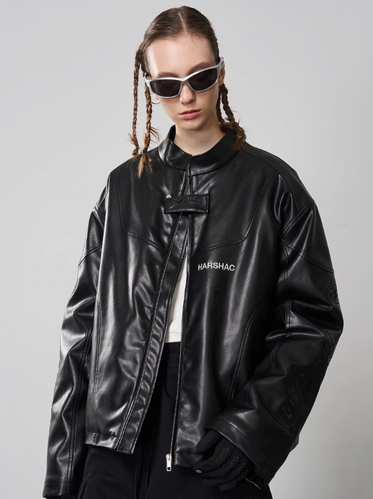 Harsh and Cruel Deconstructed Stitching Embroidered Leather Jacket