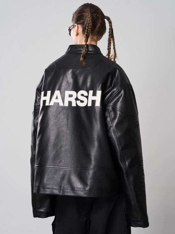 Harsh and Cruel Deconstructed Stitching Embroidered Leather Jacket