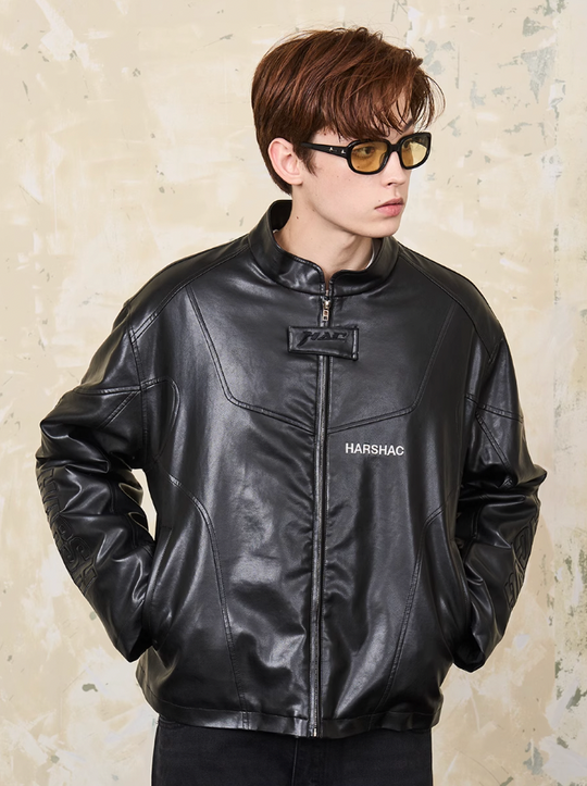 Harsh and Cruel Deconstructed Stitching Embroidered Leather Jacket