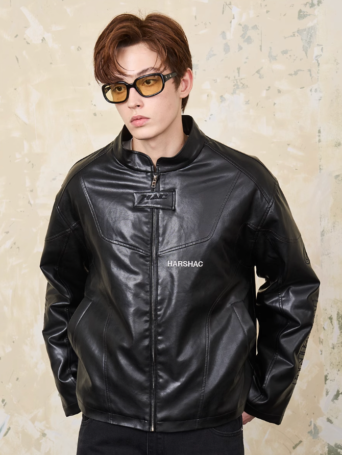 Harsh and Cruel Deconstructed Stitching Embroidered Leather Jacket