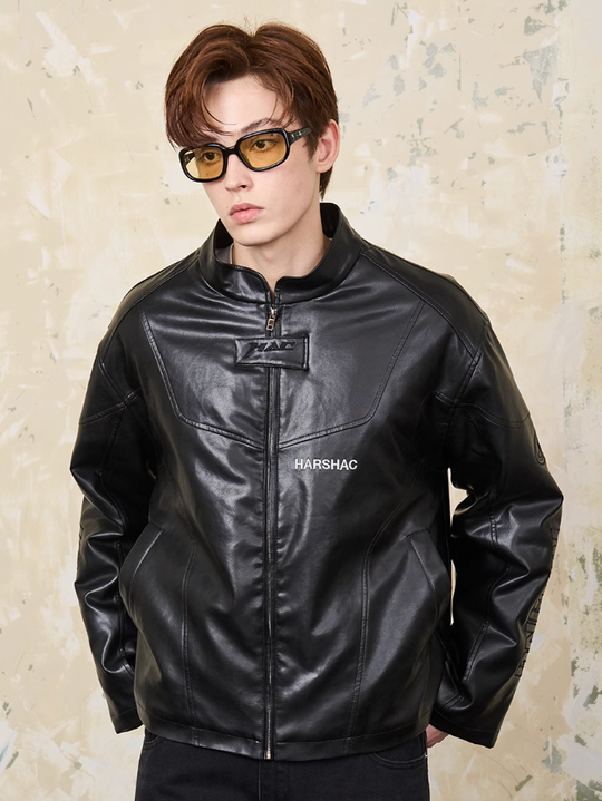 Harsh and Cruel Deconstructed Stitching Embroidered Leather Jacket