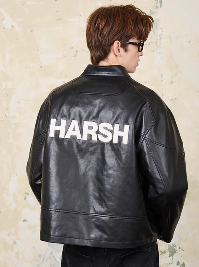 Harsh and Cruel Deconstructed Stitching Embroidered Leather Jacket