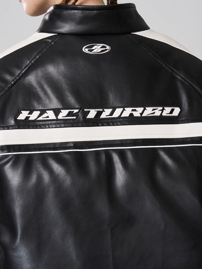 Harsh and Cruel Deconstructed Stitched Racing Leather Down Jacket