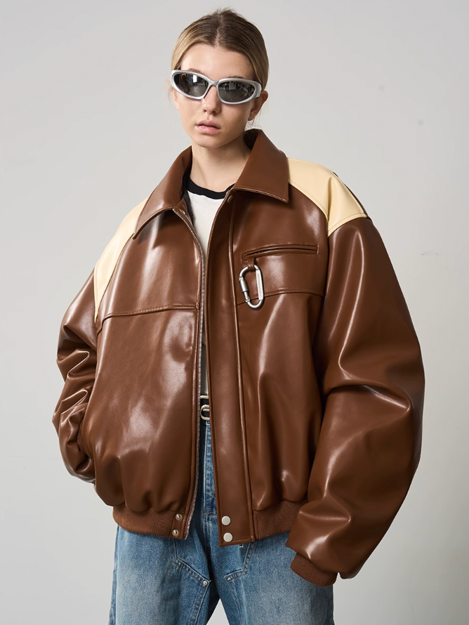Harsh and Cruel Contrasting Color Stitching Leather Jacket