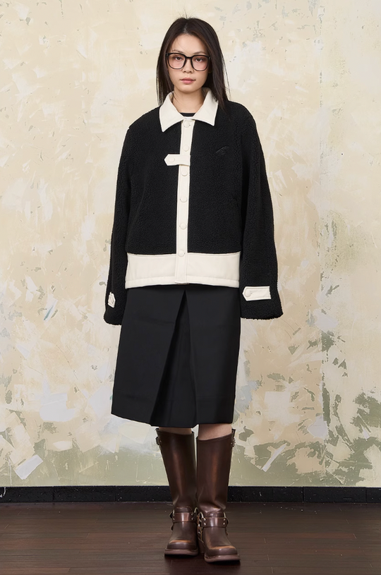 Harsh and Cruel PU Leather Stitched Sherpa Jacket