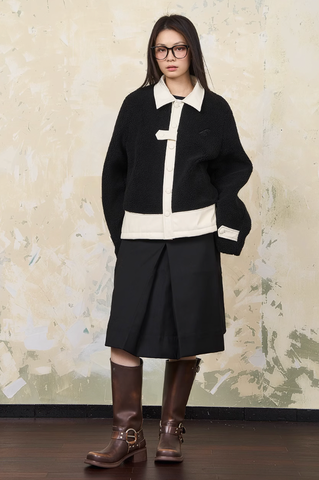 Harsh and Cruel PU Leather Stitched Sherpa Jacket