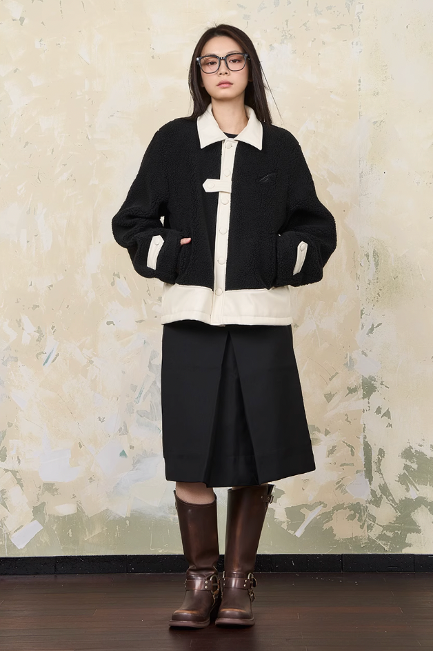 Harsh and Cruel PU Leather Stitched Sherpa Jacket