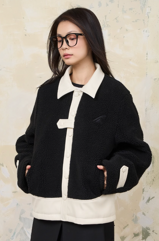 Harsh and Cruel PU Leather Stitched Sherpa Jacket