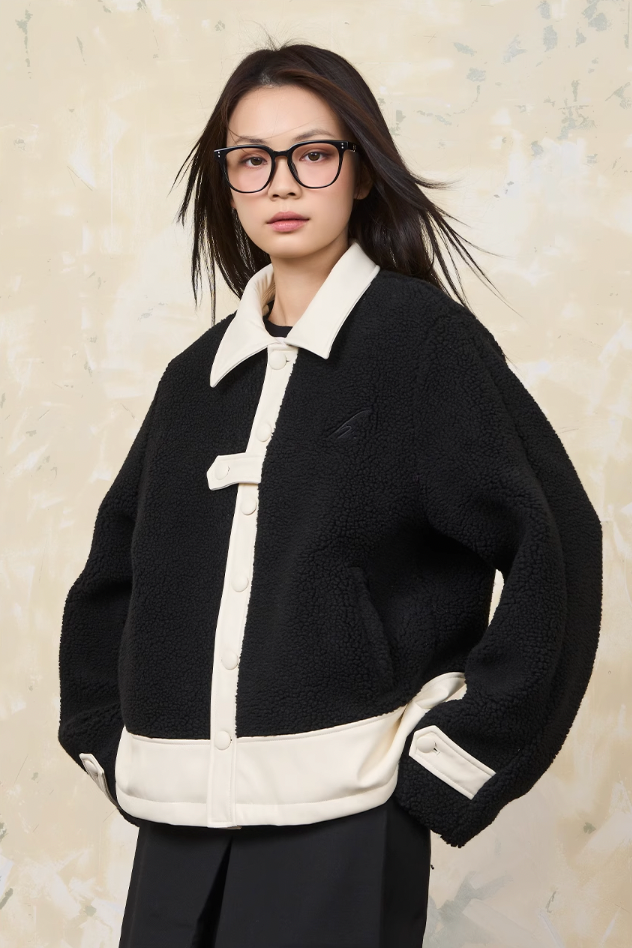 Harsh and Cruel PU Leather Stitched Sherpa Jacket