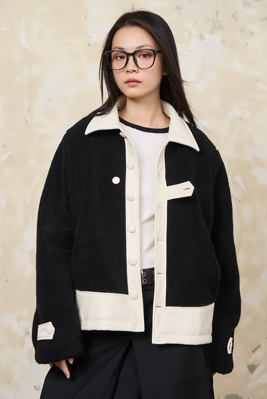 Harsh and Cruel PU Leather Stitched Sherpa Jacket