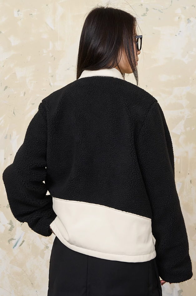 Harsh and Cruel PU Leather Stitched Sherpa Jacket