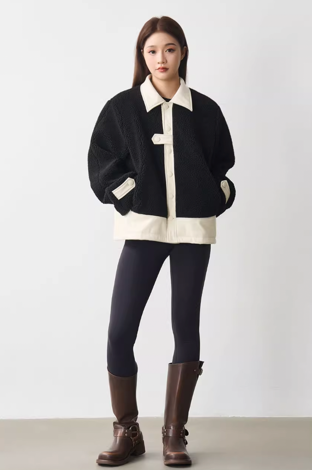 Harsh and Cruel PU Leather Stitched Sherpa Jacket