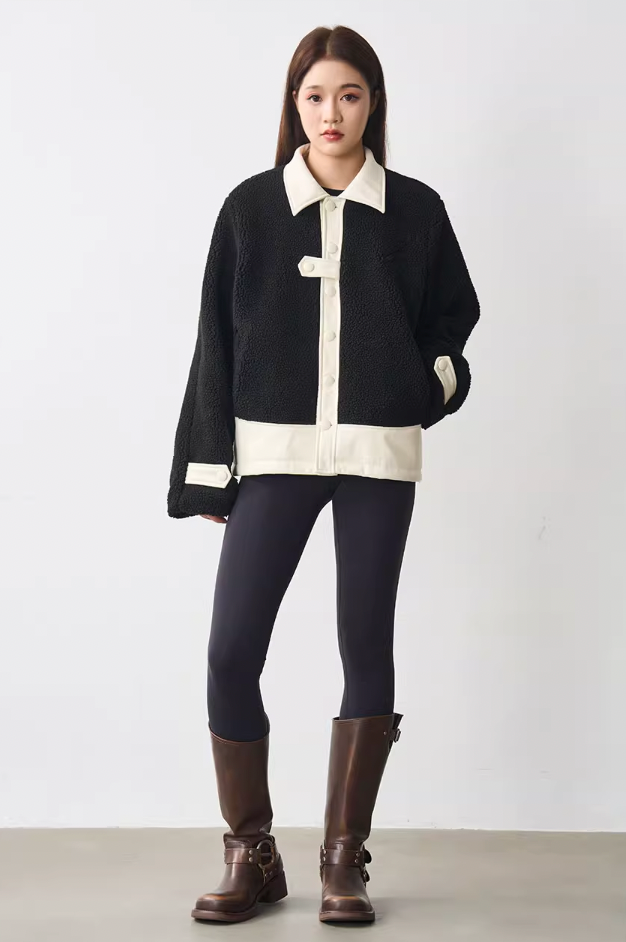 Harsh and Cruel PU Leather Stitched Sherpa Jacket