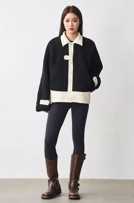 Harsh and Cruel PU Leather Stitched Sherpa Jacket