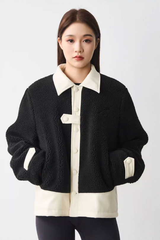 Harsh and Cruel PU Leather Stitched Sherpa Jacket