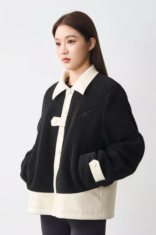 Harsh and Cruel PU Leather Stitched Sherpa Jacket