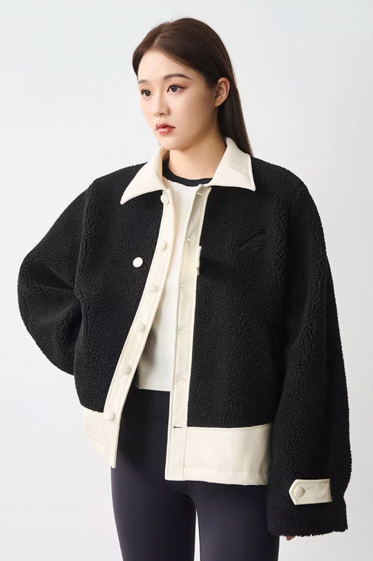 Harsh and Cruel PU Leather Stitched Sherpa Jacket