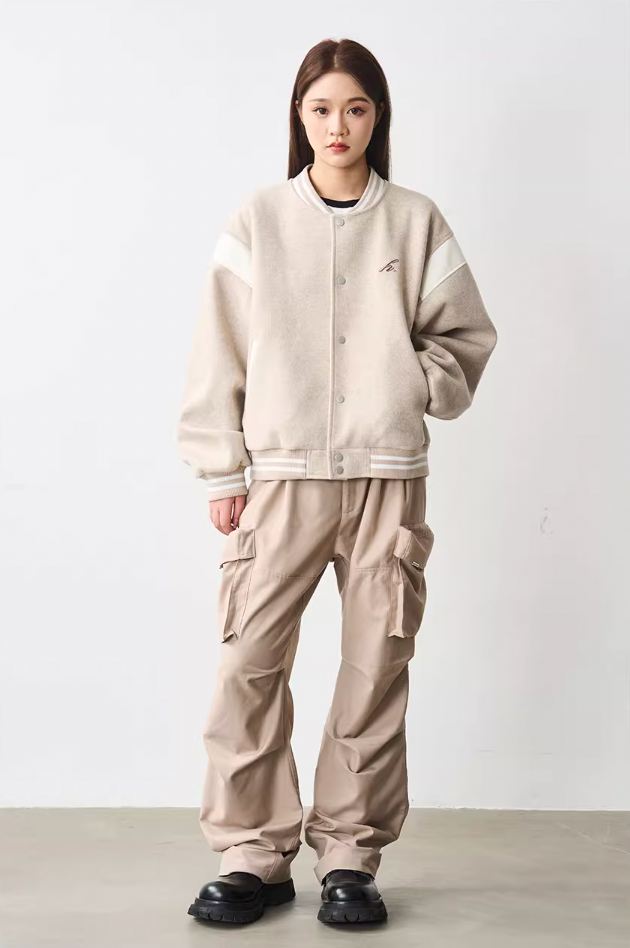 Harsh and Cruel Contrast Stitching Embroidered Varsity Jacket