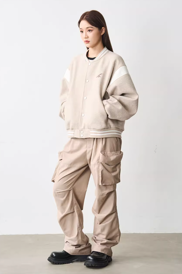 Harsh and Cruel Contrast Stitching Embroidered Varsity Jacket