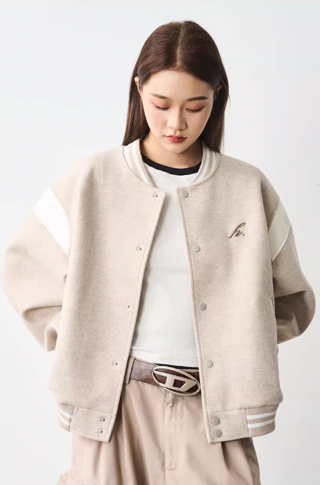 Harsh and Cruel Contrast Stitching Embroidered Varsity Jacket