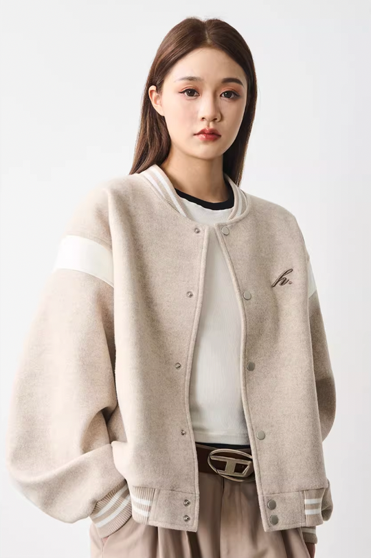 Harsh and Cruel Contrast Stitching Embroidered Varsity Jacket