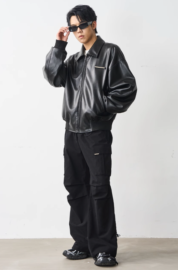 Harsh and Cruel Embossed PU Leather Embroidered Jacket