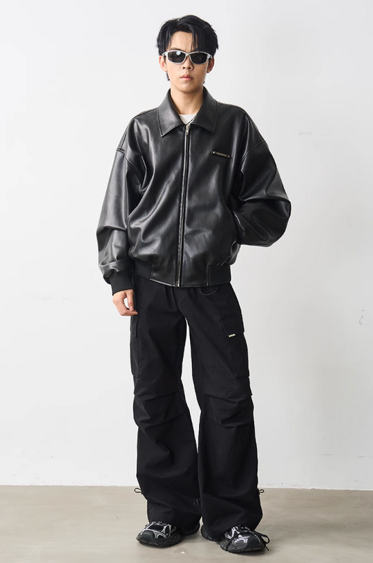 Harsh and Cruel Embossed PU Leather Embroidered Jacket