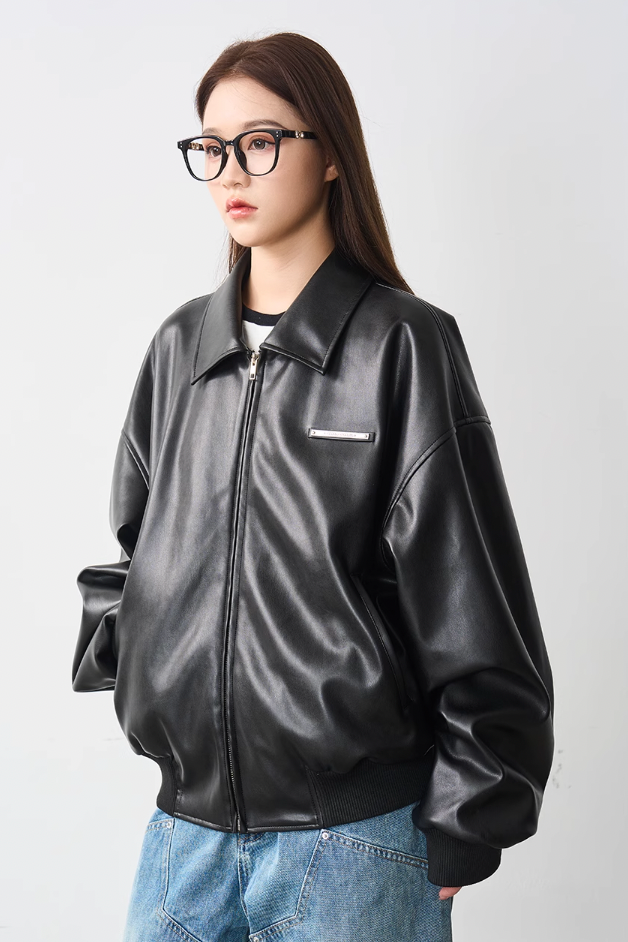 Harsh and Cruel Embossed PU Leather Embroidered Jacket