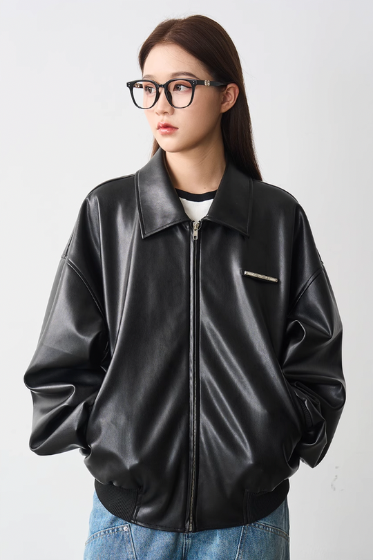 Harsh and Cruel Embossed PU Leather Embroidered Jacket