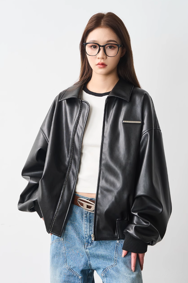 Harsh and Cruel Embossed PU Leather Embroidered Jacket