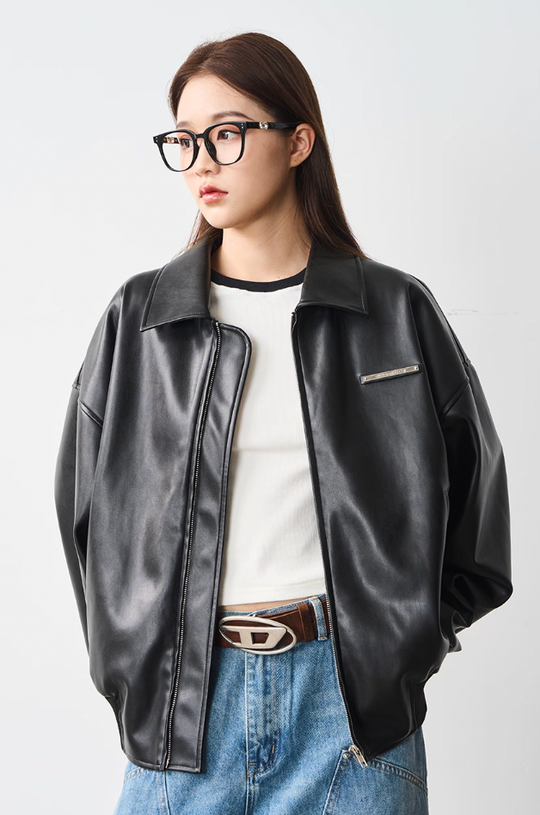 Harsh and Cruel Embossed PU Leather Embroidered Jacket