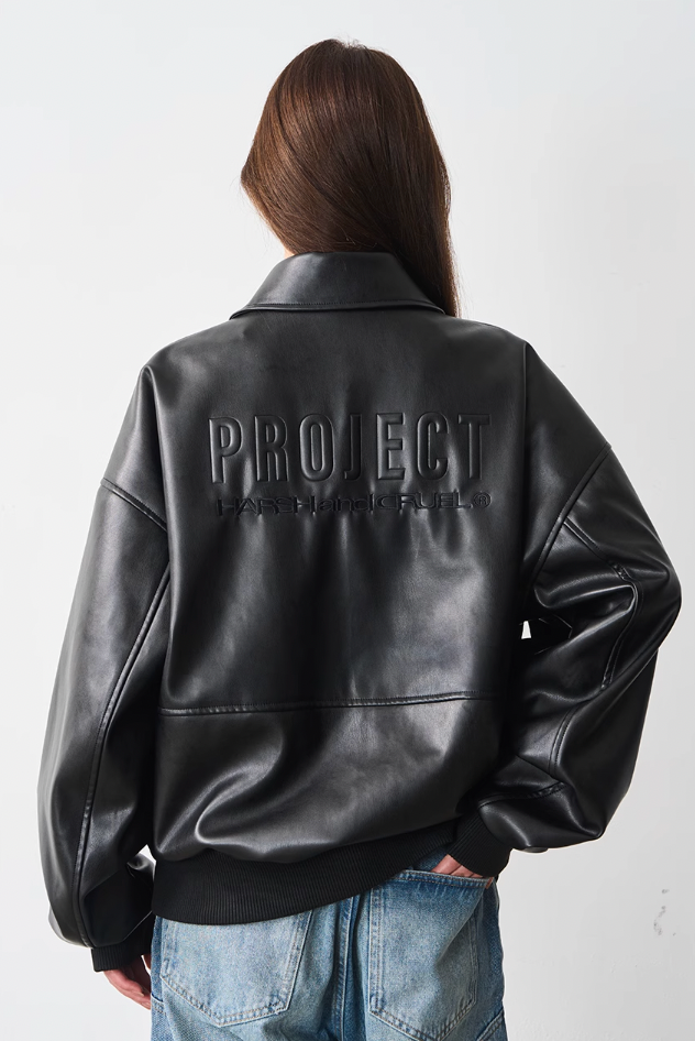 Harsh and Cruel Embossed PU Leather Embroidered Jacket
