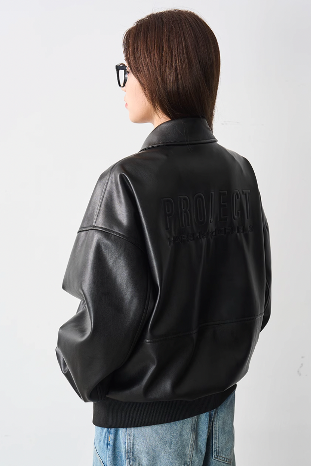 Harsh and Cruel Embossed PU Leather Embroidered Jacket