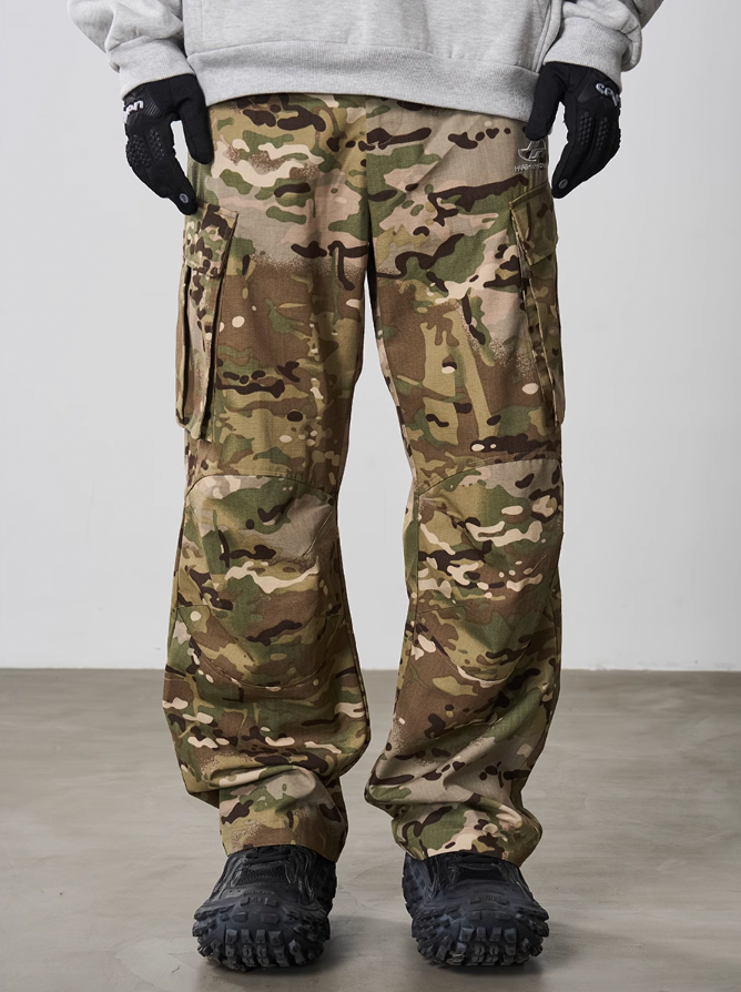 Harsh and Cruel Pleated Camo Cargo Trousers