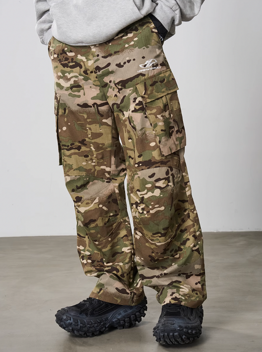 Harsh and Cruel Pleated Camo Cargo Trousers