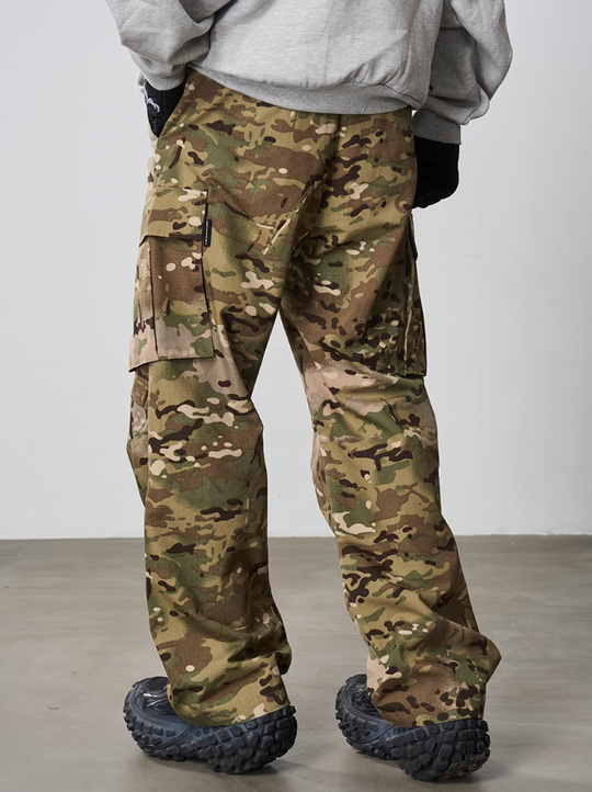 Harsh and Cruel Pleated Camo Cargo Trousers