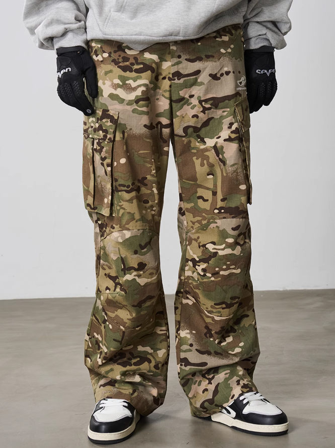 Harsh and Cruel Pleated Camo Cargo Trousers