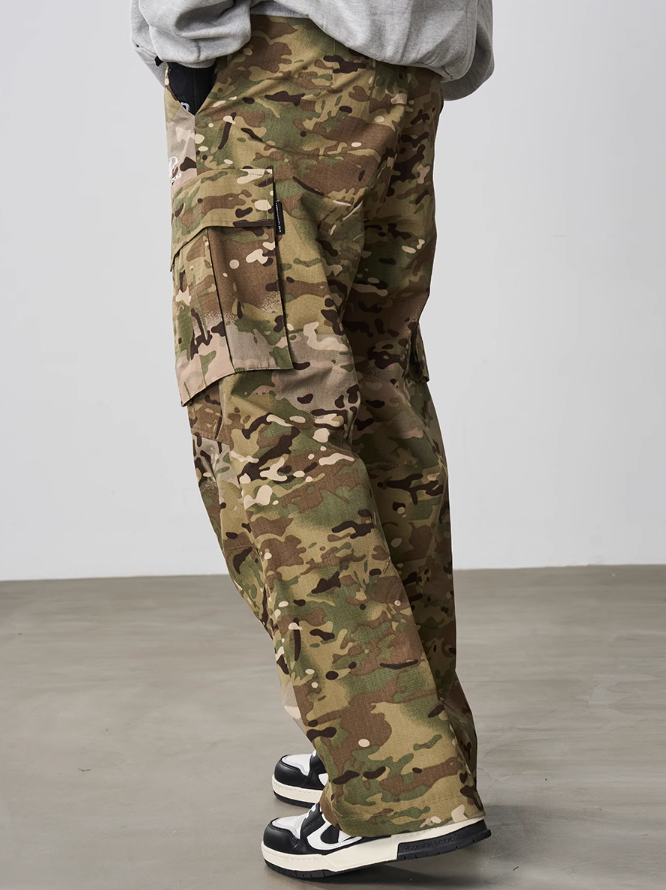 Harsh and Cruel Pleated Camo Cargo Trousers