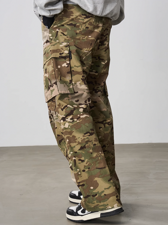 Harsh and Cruel Pleated Camo Cargo Trousers