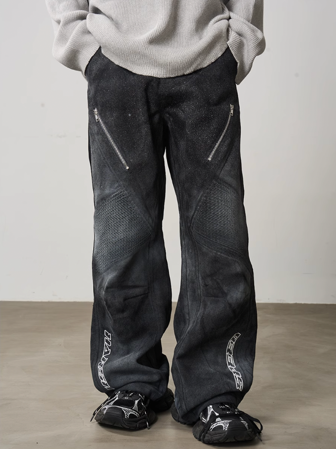 Harsh and Cruel Racing Embroidered Patchwork Trousers